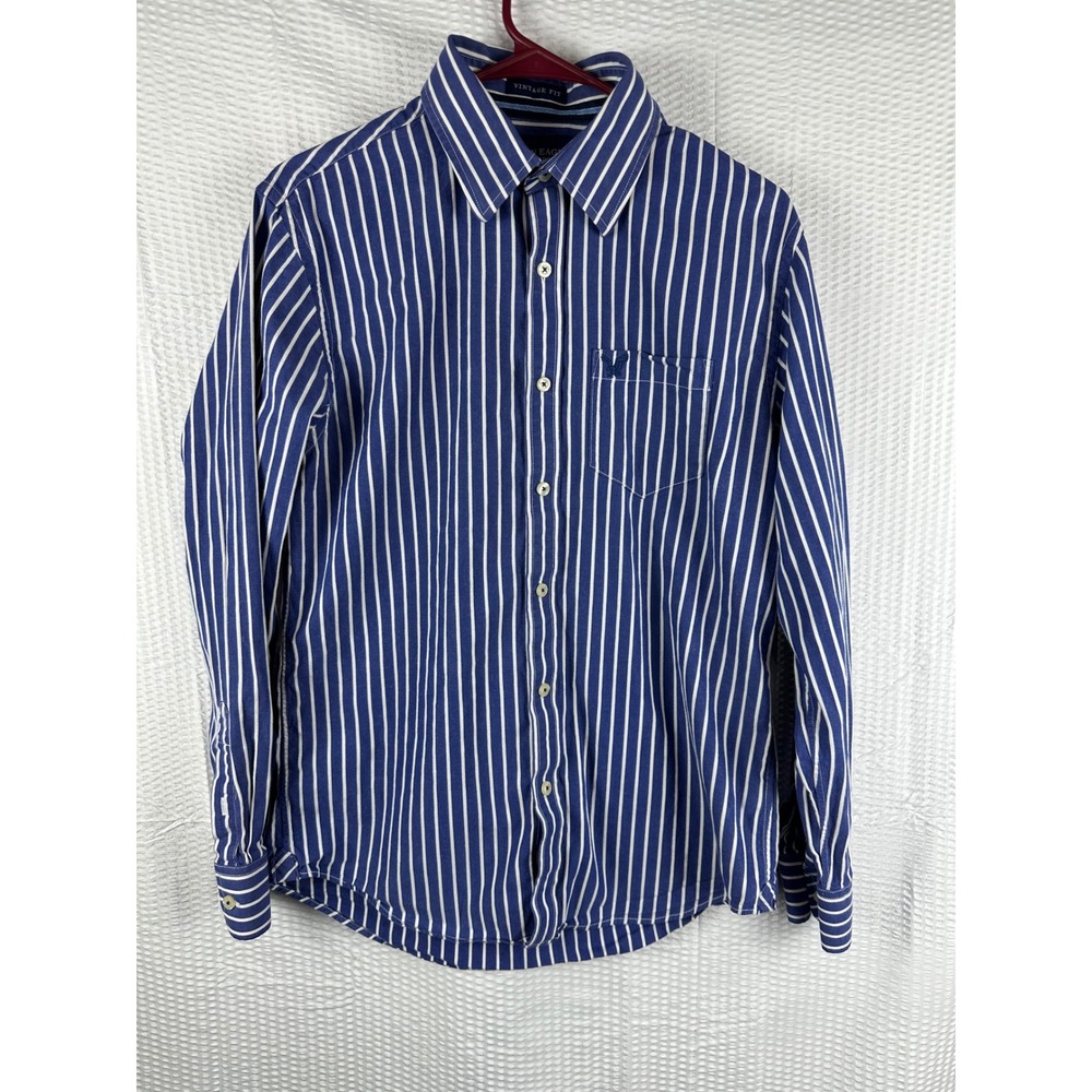 American Eagle Shirt Mens M Vintage Fit Blue White Pocket Cotton Button Up‎